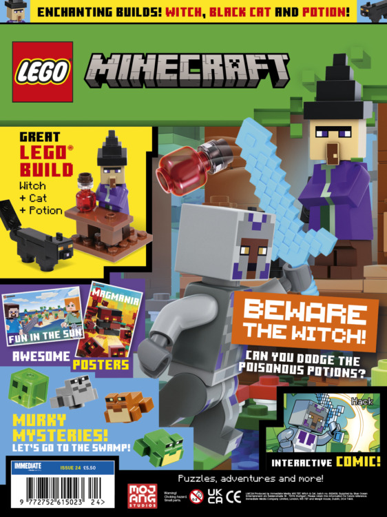 LEGO Minecraft Magazine Issue 24 + FREE Witch, Black Cat, and Potion Mini Figures
